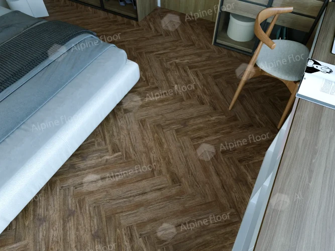 Ламинат Alpine Floor Herringbone LF102-10В Дуб Бордо (606х101х8mm)уп.22шт/1.3465м2