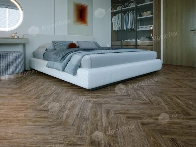 Ламинат Alpine Floor Herringbone LF102-10А Дуб Бордо (606х101х8mm)уп.22шт/1.3465м2