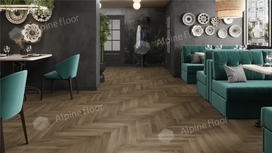 Ламинат Alpine Floor Herringbone LF102-11А Дуб Анжу (606х101х8mm)уп.22шт/1.3465м2
