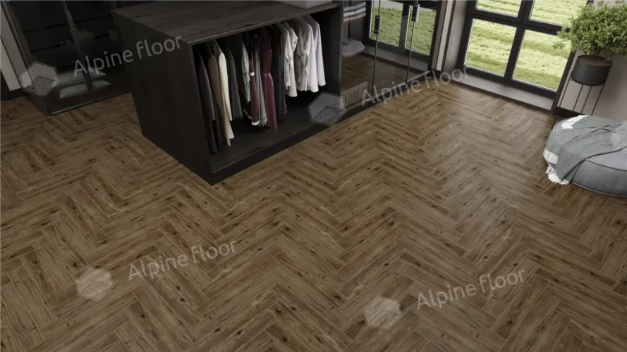 Ламинат Alpine Floor Herringbone 12 Pro LF106-10А Дуб Бордо (606х101х12mm)уп.18шт/1.1017м2