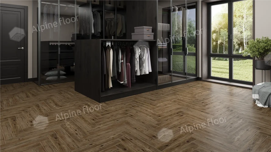 Ламинат Alpine Floor Herringbone 12 Pro LF106-10B Дуб Бордо (606х101х12mm)уп.18шт/1.1017м2